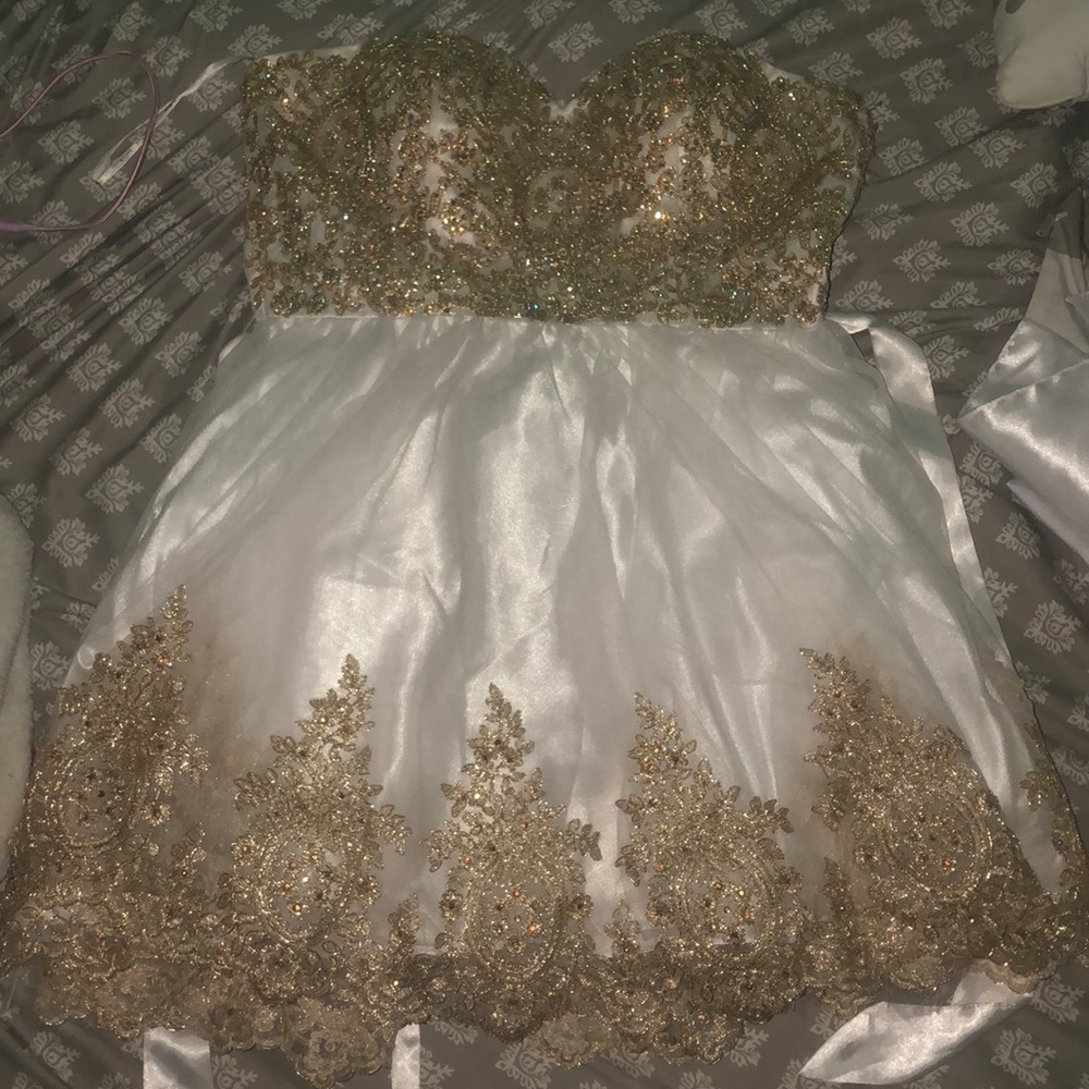 White and gold special occasion dress